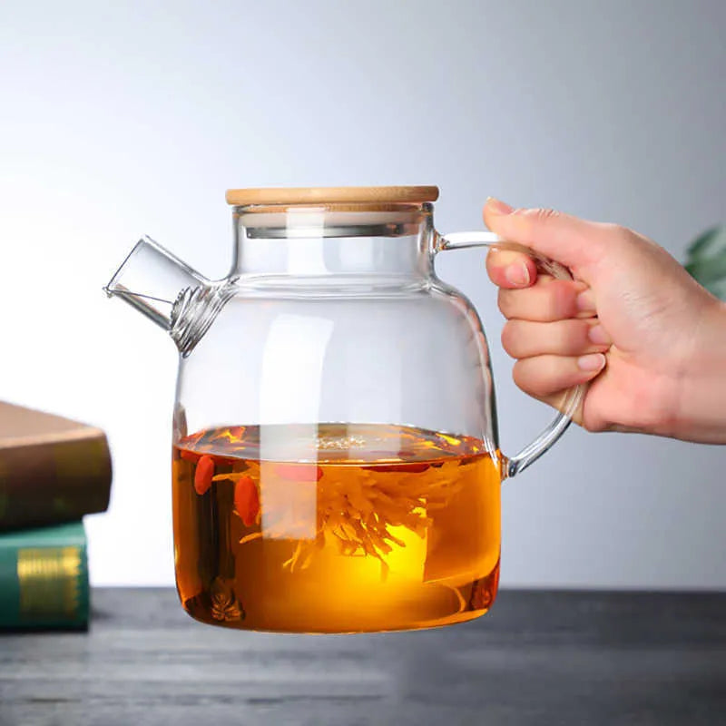 Airtight Heat Resistant Glass Teapot with Wooden Lid - image 2