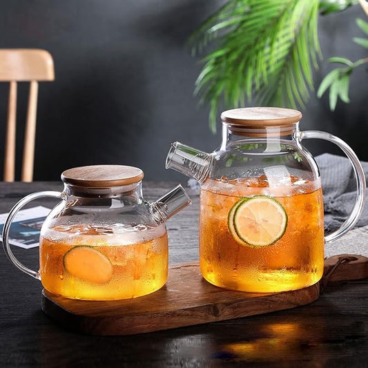 Airtight Heat Resistant Glass Teapot with Wooden Lid - image 1