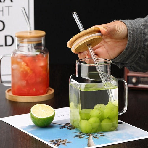 Transparent Airtight Jar-like Glass with Handle and Straw - image 1