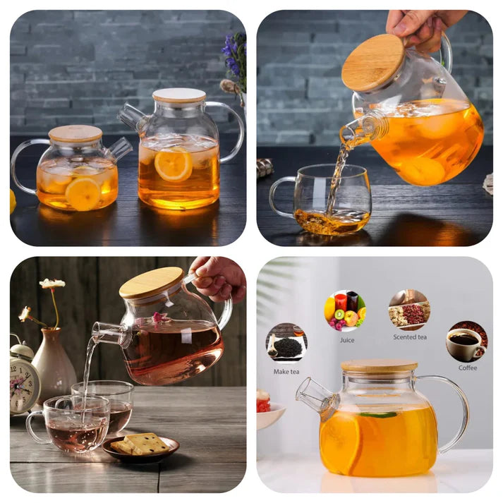 Airtight Heat Resistant Glass Teapot with Wooden Lid - image 4