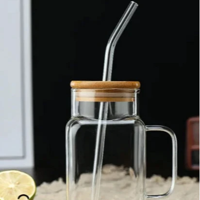 Transparent Airtight Jar-like Glass with Handle and Straw - image 2