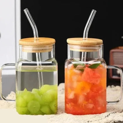 Transparent Airtight Jar-like Glass with Handle and Straw - image 3